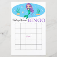 Mermaid baby shower bingo card