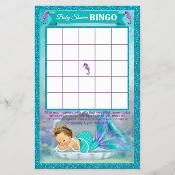 Mermaid Baby Shower Bingo Game Card #130 by PartyStoreGalore at Zazzle