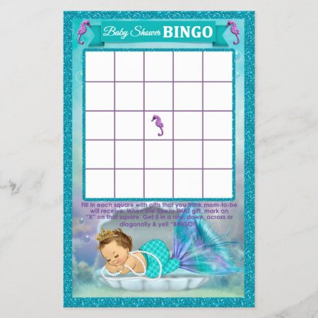 Mermaid Baby Shower Bingo Game Card #130
