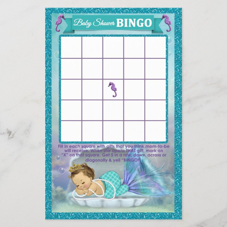 Mermaid Baby Shower Bingo Game Card #130 | Zazzle