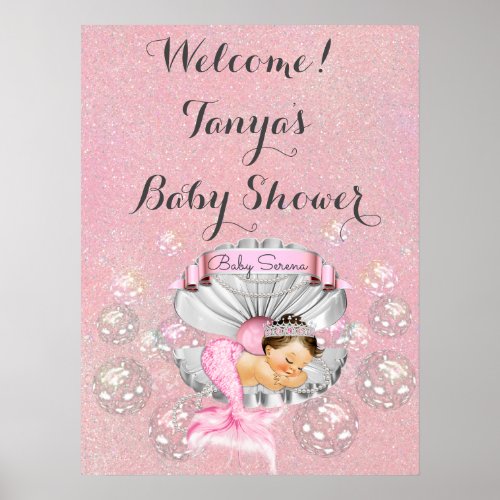 Mermaid Baby Shower Birthday Welcome Sign Pink
