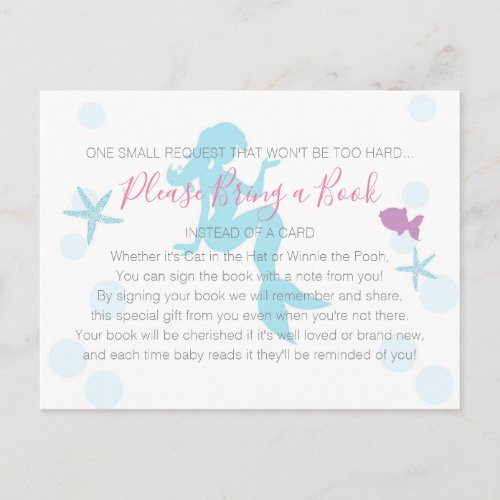 Mermaid Baby Shower Bring a Book Teal Purple Pink Invitation Postcard