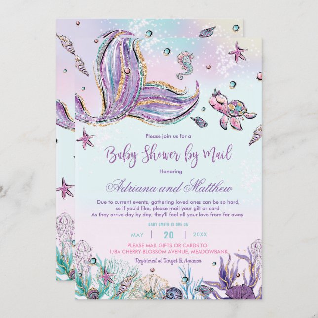 Mermaid Baby Shower by Mail Under the Sea Baby Invitation (Front/Back)