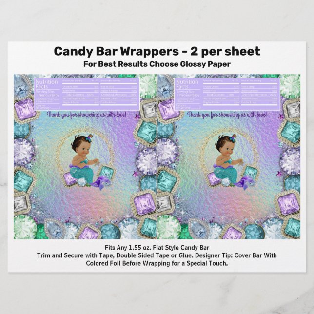 Mermaid Baby Shower Candy Bar Wrappers (Front)