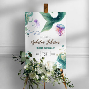 Mermaid Baby Shower Colorful Jellyfish Watercolor Foam Board