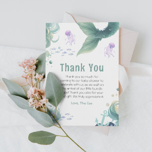 Mermaid Baby Shower Colorful Jellyfish Watercolor Thank You Card