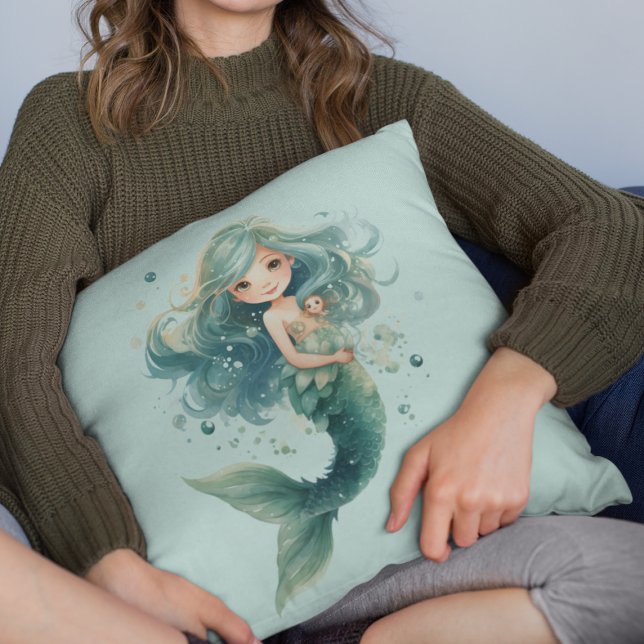 Mermaid Baby Shower Colorful Jellyfish Watercolor Throw Pillow (Creator Uploaded)