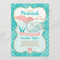 Mermaid Baby Shower Coral and Teal Invitation