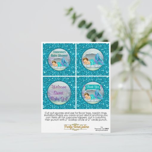 Mermaid Baby Shower Cupcake Topper Favor Tags 130 Postcard Zazzle