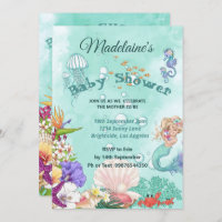 Mermaid Baby Shower Cute Green Under The Sea  Invitation