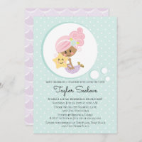 Mermaid Baby Shower Dark Skin Tone Invitation