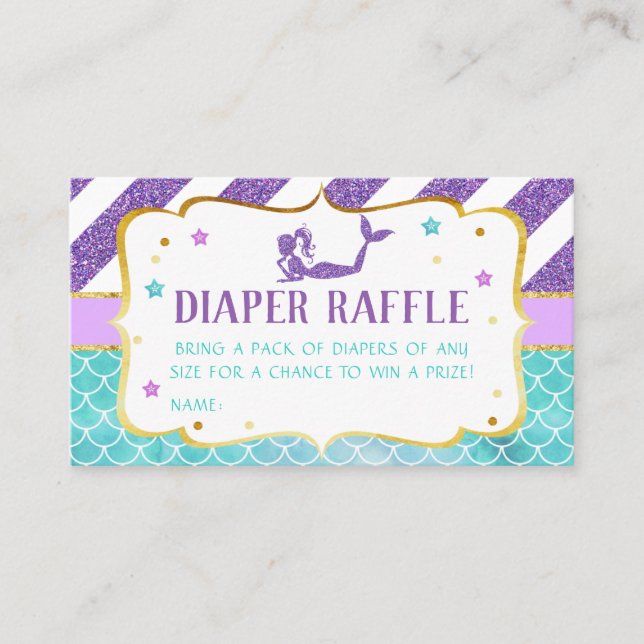 Mermaid Baby Shower Diaper Raffle Business Card (Front)