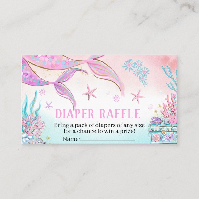 Mermaid Baby Shower Diaper Raffle Business Card (Front)