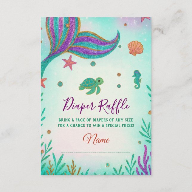 Mermaid Baby Shower Diaper Raffle Card (Front)