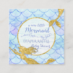 Mermaid Baby Shower Diaper Raffle Gold Glitter Enclosure Card