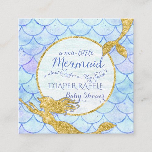 Mermaid Baby Shower Diaper Raffle Gold Glitter Enclosure Card