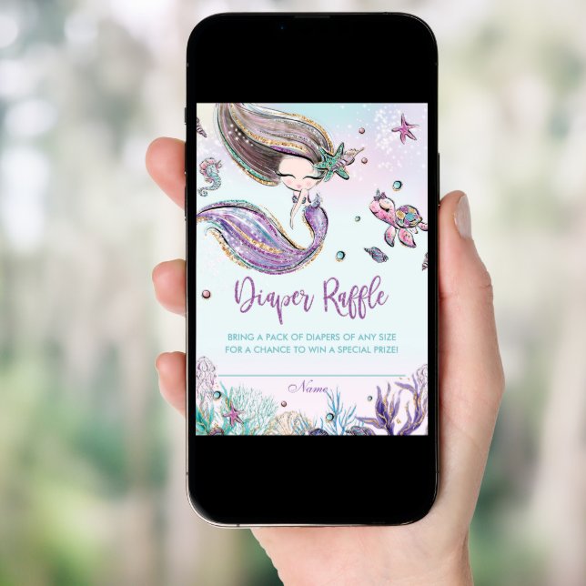 Mermaid Baby Shower Diaper Raffle Ticket Card (Front Digital)