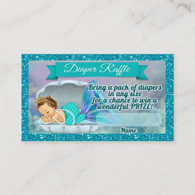 Mermaid Baby Shower Diaper Raffle Tickets #130 Enclosure Card (Front)