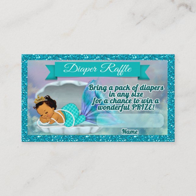 Mermaid Baby Shower Diaper Raffle Tickets #136 Enclosure Card (Front)