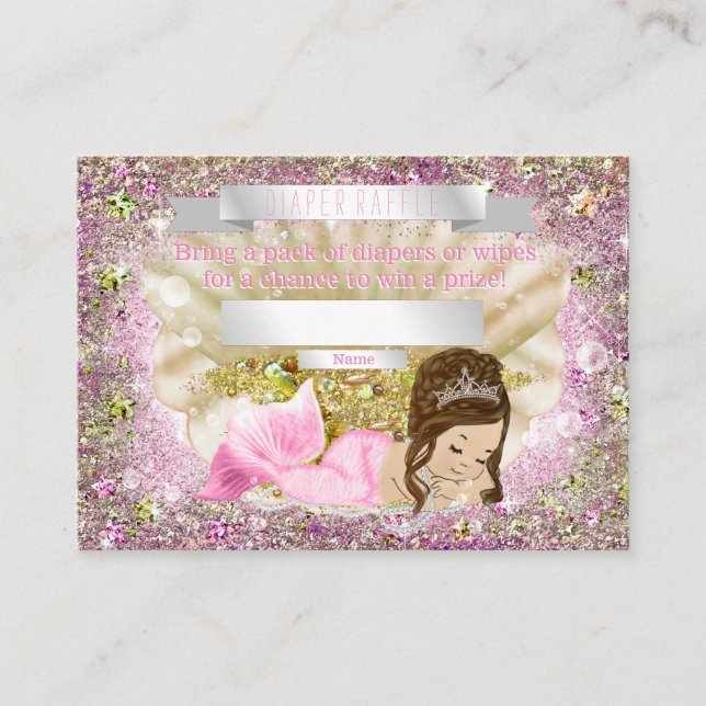 Mermaid Baby Shower Diaper Raffle Tickets Enclosure Card (Front)