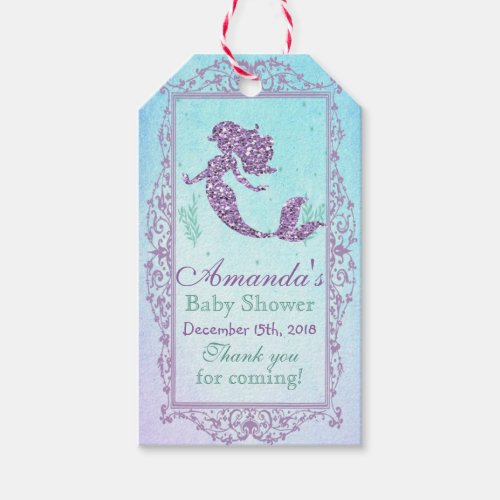 Mermaid Baby Shower Favor Gift Tag - Mermaid Baby Shower Favor Gift Tag Party Favor Tag Gift Hang Tag Glitter