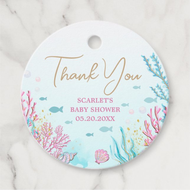 Mermaid Baby Shower  Favor Tags (Front)