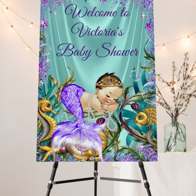 Mermaid Baby Shower Foam Core Welcome Sign (In Situ (Stand))