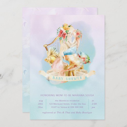 Mermaid Baby Shower Girl Under Sea  Lavender Teal Invitation