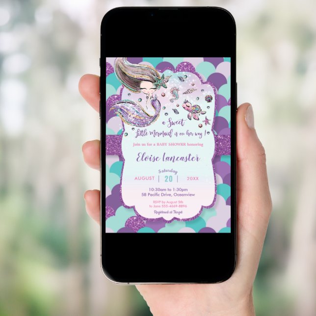 Mermaid Baby Shower Girl Under the Sea Purple Invitation (Front Digital)