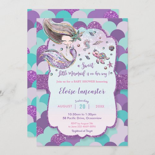 Mermaid Baby Shower Girl Under the Sea Purple Invitation