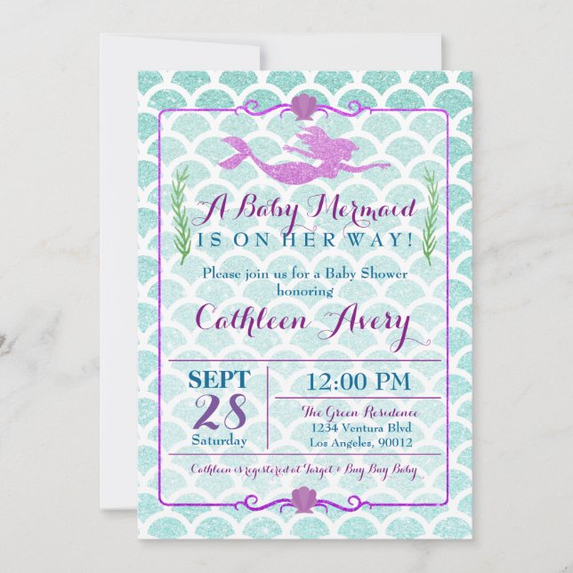 Mermaid Baby Shower Invitation (Front)