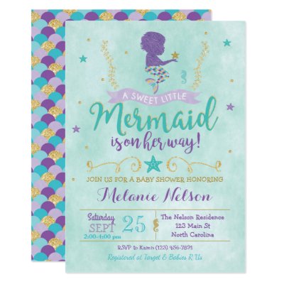 Little Mermaid Baby Shower Blue Watercolor Fish Invitation Zazzle Com