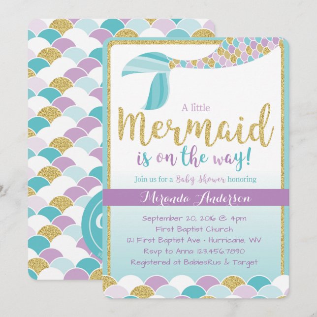 Mermaid Baby Shower Invitation (Front/Back)