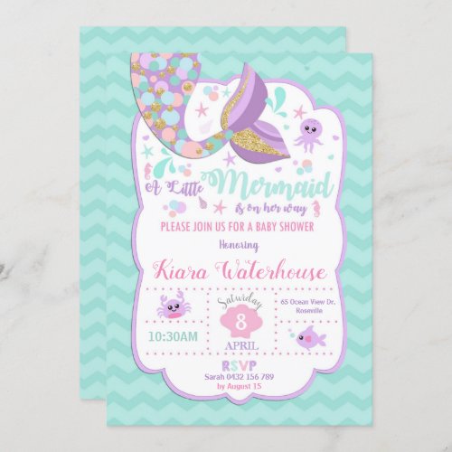 Mermaid Baby Shower Invitation Baby Girl Party