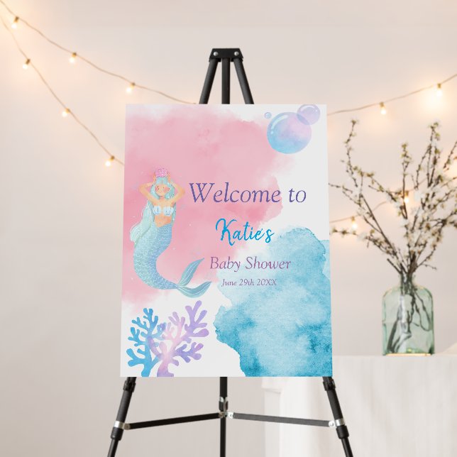 Mermaid Baby Shower Invitation Foam Board (In Situ (Stand))
