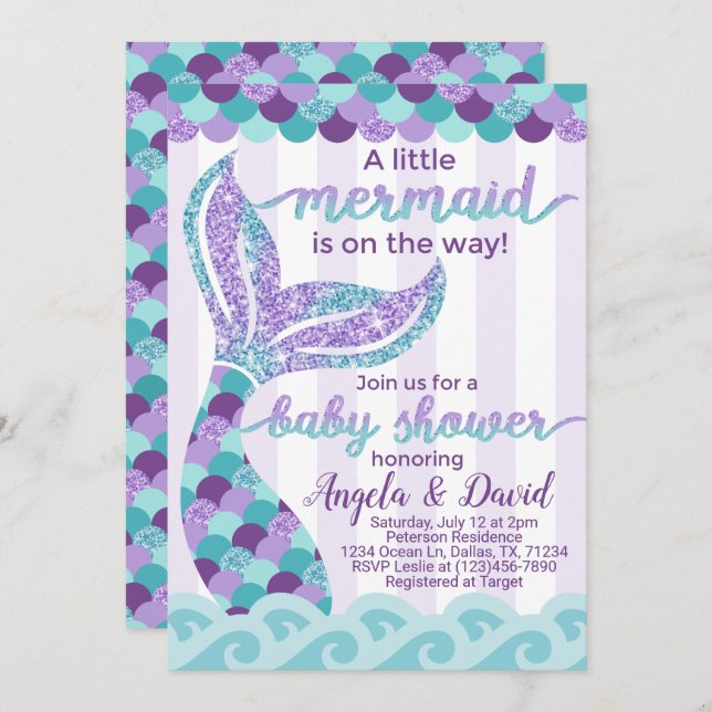 Mermaid Baby Shower Invitation Invite (Front/Back)