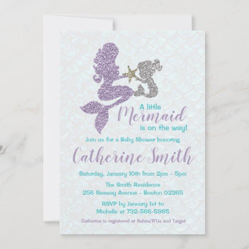 Mermaid Baby Shower Invitation Lavender and Teal