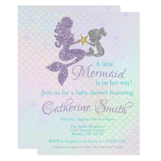 Mermaid Baby Shower Invitation Lavender Gold Teal Zazzle Com