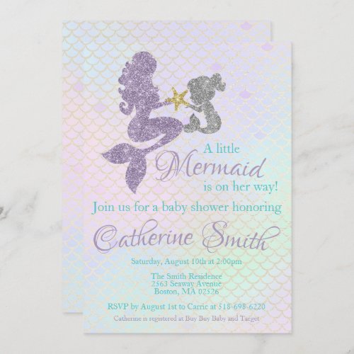 Mermaid baby Shower invitation Lavender Gold Teal