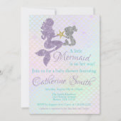 Mermaid baby Shower invitation Lavender Gold Teal (Front)