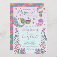 Mermaid Baby Shower Invitation Pink Gold Shower