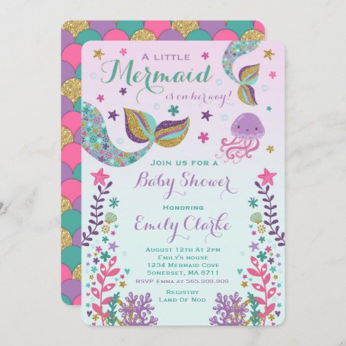 Mermaid Baby Shower Invitation Pink Gold Shower