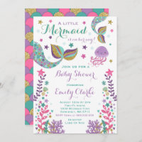 Mermaid Baby Shower Invitation Pink Gold Shower