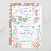 Mermaid Baby Shower Invitation Pink Gold Shower