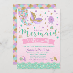 Mermaid Baby Shower Invitation Pink Purple Teal
