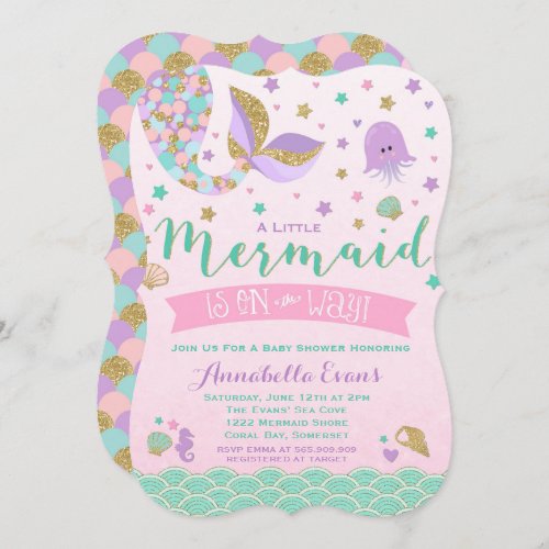 Mermaid Baby Shower Invitation Pink Purple Teal