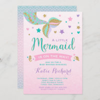 Mermaid Baby Shower Invitation Pink Teal Purple