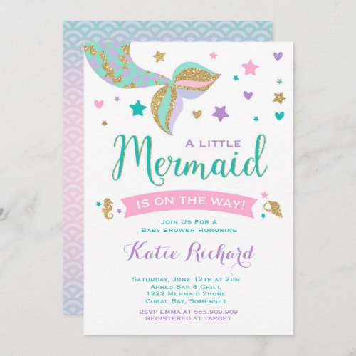 Mermaid Baby Shower Invitation Pink Teal Purple