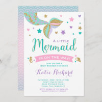 Mermaid Baby Shower Invitation Pink Teal Purple