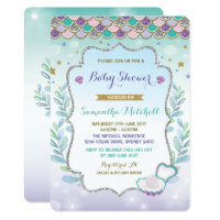 Mermaid Baby Shower Invitation Purple Gold Ocean